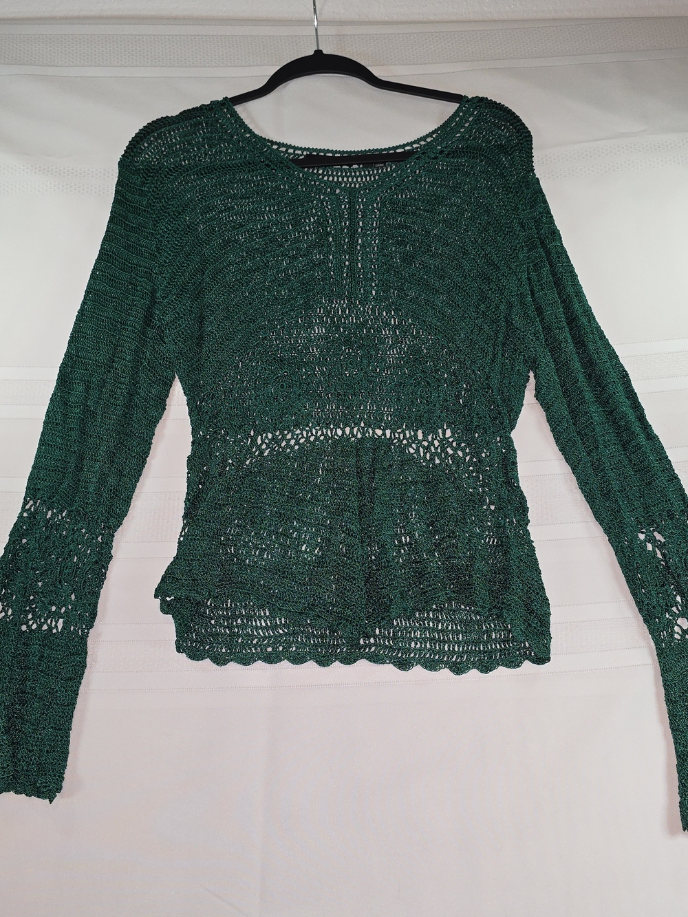 BCBGMaxAzria Emerald Green Crochet Long Sleeve Top